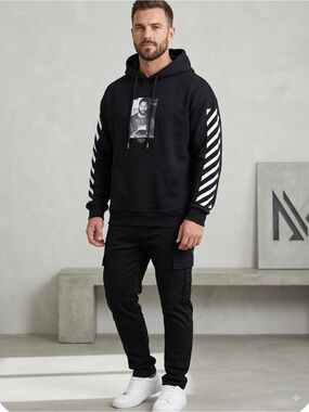 Way Of Wade  Black Graphic Hoodie with White Sleeve Stripes